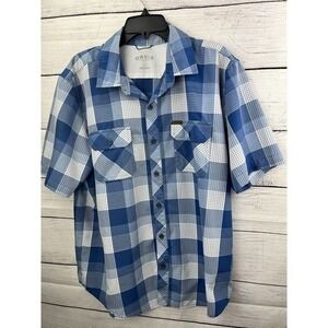 Orvis Shirt Large Blue White Plaid Short Sleeve Button Up‎ Outdoor Fishing